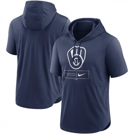 Men's Milwaukee Brewers Navy Short Sleeve Pullover Hoodie