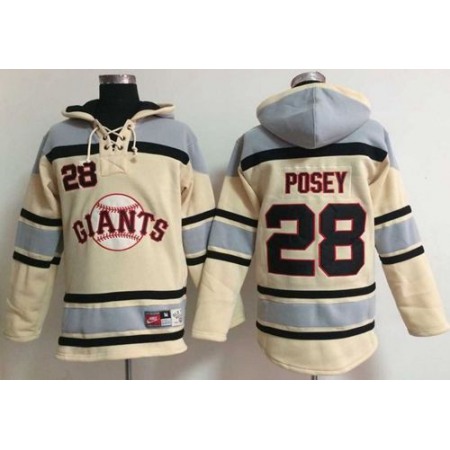 Giants #28 Buster Posey Cream Sawyer Hooded Sweatshirt MLB Hoodie