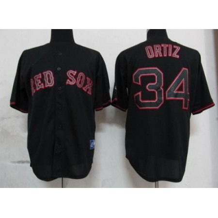 Red Sox #34 David Ortiz Black Fashion Stitched MLB Jersey