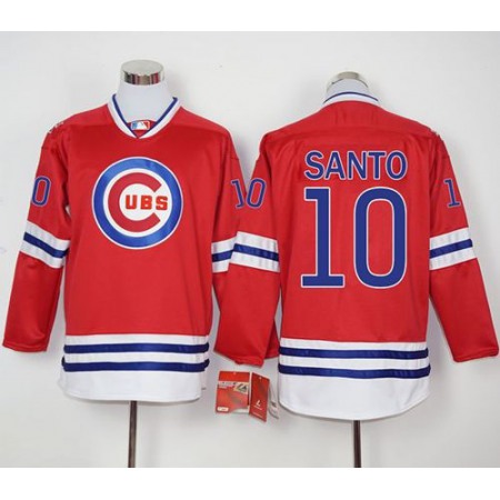 Cubs #10 Ron Santo Red Long Sleeve Stitched MLB Jersey