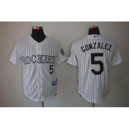 Rockies #5 Carlos Gonzalez Stitched White Cool Base MLB Jersey