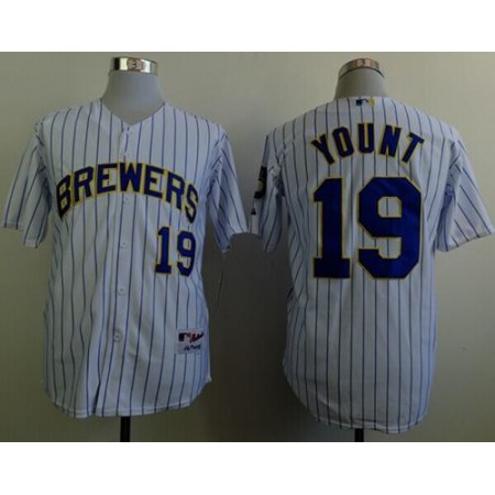 Brewers #19 Robin Yount White(Blue Strip) Stitched MLB Jersey