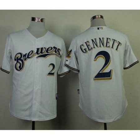 Brewers #2 Scooter Gennett White Cool Base Stitched MLB Jersey