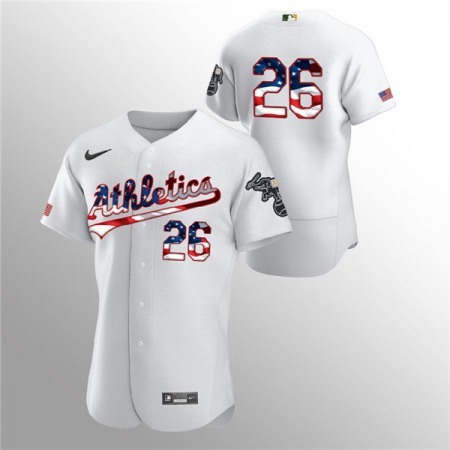 Men's Oakland Athletics #26 Matt Chapman White 2020 Stars & Stripes Flex Base Stitched Jersey