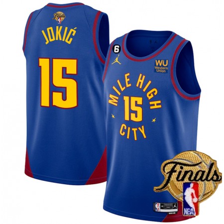 Men's Denver Nuggets #15 Nikola Jokic Blue 2023 Finals Statement Edition With NO.6 Patch Stitched Basketball Jersey