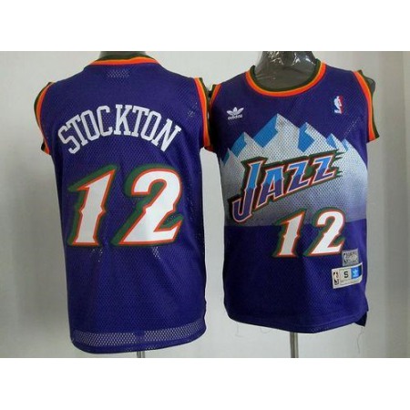 Jazz #12 John Stockton Purple Throwback Stitched NBA Jersey