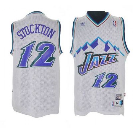 Jazz #12 John Stockton White Throwback Stitched NBA Jersey