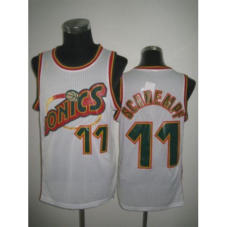 Thunder #11 Detlef Schrempf White SuperSonics Throwback Stitched NBA Jersey