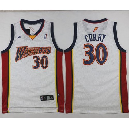 Warriors #30 Stephen Curry White Throwback Stitched NBA Jersey