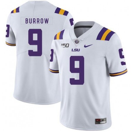 Men's LSU Tigers #9 Joe Burrow 2019 White 150th Anniversary Stitched NCAA Jersey