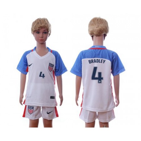 USA #4 Bradley Home Kid Soccer Country Jersey