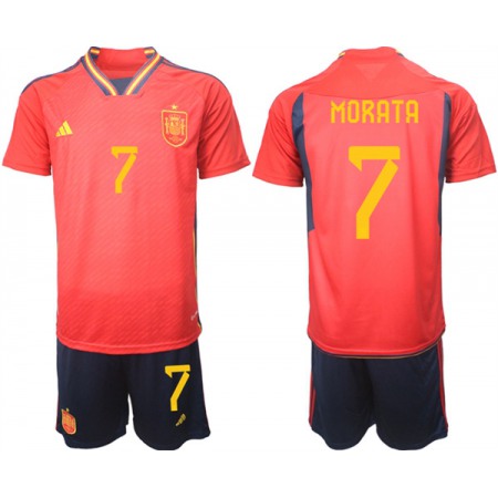 Men's Spain #7 Morata Red Home Soccer Jersey Suit