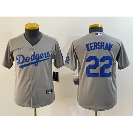 Youth Los Angeles Dodgers #22 Clayton Kershaw Grey Stitched Jersey