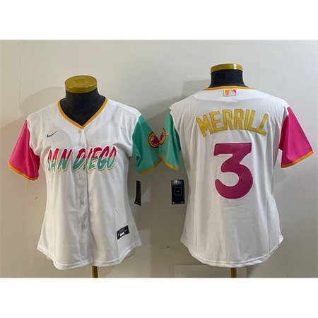 Women's San Diego Padres #3 Jackson Merrill White City Connect Stitched Baseball Jersey(Run Small)