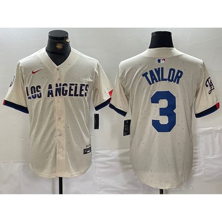 Men's Los Angeles Dodgers #3 Chris Taylor Cream Stitched Baseball Jersey