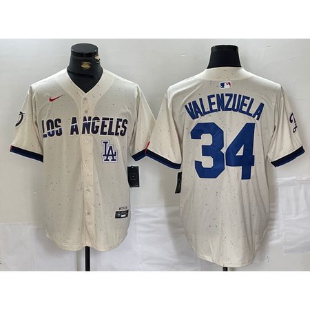 Men's Los Angeles Dodgers #34 Toro Valenzuela Cream Stitched Baseball Jersey