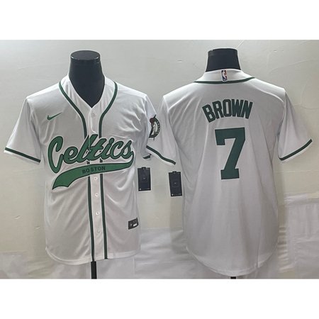 Men's Boston Celtics #7 Jaylen Brown White Stitched Baseball Jersey