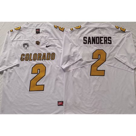 Men's Colorado Buffaloes White #2 Sanders Stitched Jersey