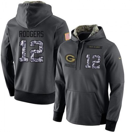 NFL Men's Green Bay Packers #12 Aaron Rodgers Stitched Black Anthracite Salute to Service Player Performance Hoodie