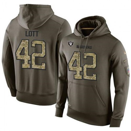NFL Men's Oakland Raiders #42 Ronnie Lott Stitched Green Olive Salute To Service KO Performance Hoodie