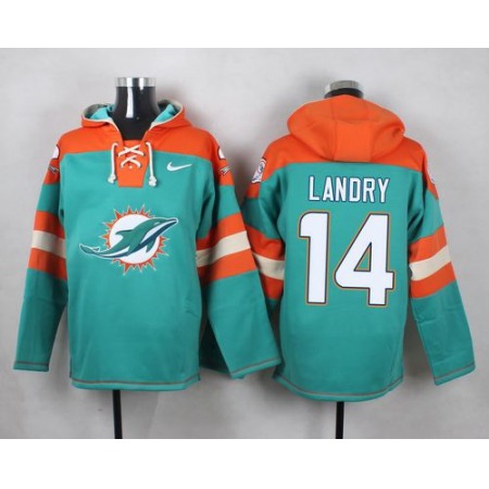 Dolphins #14 Jarvis Landry Aqua Green Player Pullover NFL Hoodie