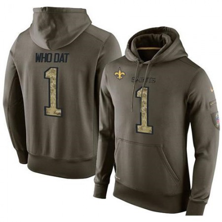 NFL Men's New Orleans Saints #1 Who Dat Stitched Green Olive Salute To Service KO Performance Hoodie