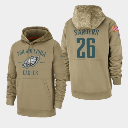 Men's Philadelphia Eagles #26 Miles Sanders Tan 2019 Salute to Service Sideline Therma Pullover Hoodie