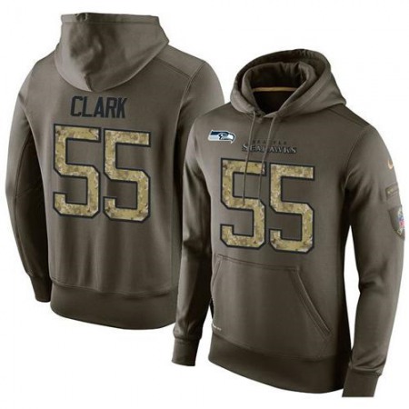 NFL Men's Seattle Seahawks #55 Frank Clark Stitched Green Olive Salute To Service KO Performance Hoodie