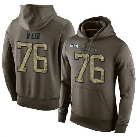 NFL Men's Seattle Seahawks #76 Germain Ifedi Stitched Green Olive Salute To Service KO Performance Hoodie