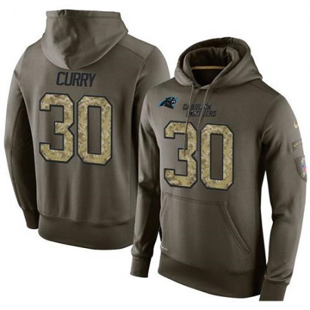 NFL Men's Carolina Panthers #30 Stephen Curry Stitched Green Olive Salute To Service KO Performance Hoodie