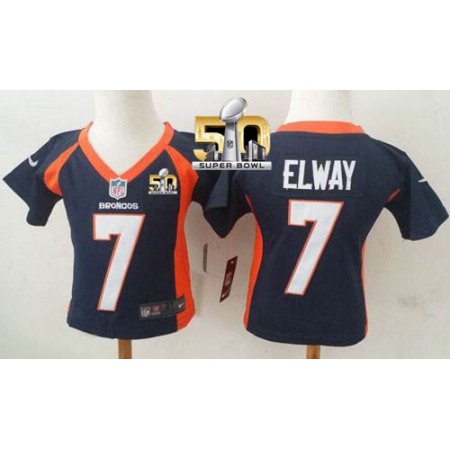 Toddler Broncos #7 John Elway Navy Blue Alternate Super Bowl 50 Stitched NFL Elite Jersey