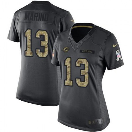 Dolphins #13 Dan Marino Black Women's Stitched NFL Limited 2016 Salute to Service Jersey