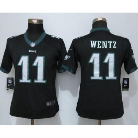 Eagles #11 Carson Wentz Black Alternate Women's Stitched NFL New Limited Jersey