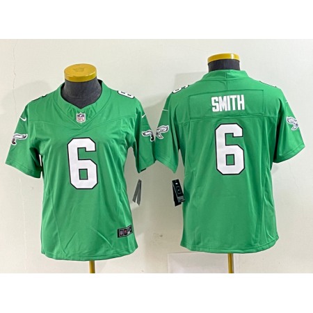 Women's Philadelphia Eagles #6 DeVonta Smith Green 2023 F.U.S.E. Stitched Football Jersey(Run Small)