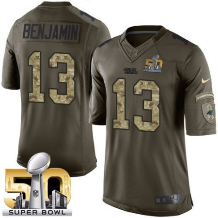 Panthers #13 Kelvin Benjamin Green Super Bowl 50 Men's Stitched NFL Limited Salute to Service Jersey