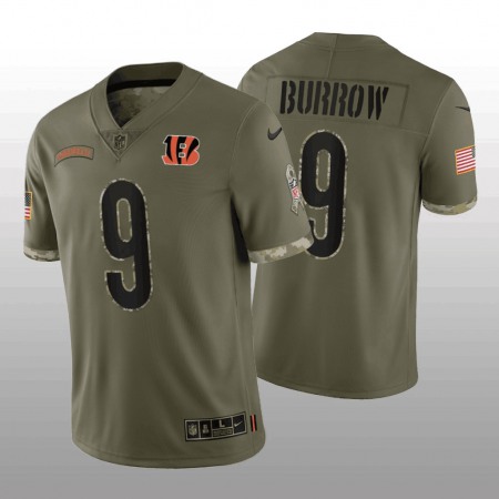 Men's Cincinnati Bengals #9 Joe Burrow Olive 2022 Salute To Service Limited Stitched Jersey