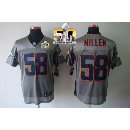 Broncos #58 Von Miller Grey Shadow Super Bowl 50 Men's Stitched NFL Elite Jersey