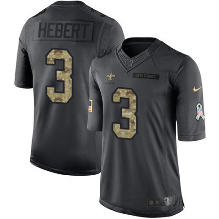 Saints #3 Bobby Hebert Black Men's Stitched NFL Limited 2016 Salute To Service Jersey