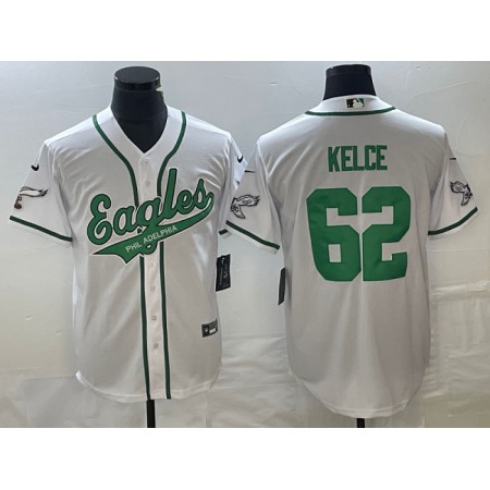 Men's Philadelphia Eagles #62 Jason Kelce White Cool Base Stitched Baseball Jersey