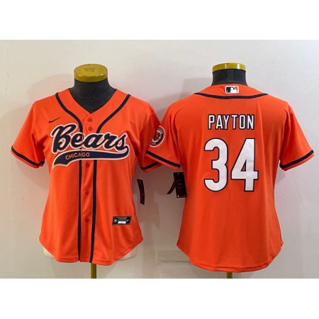 Youth Chicago Bears #34 Walter Payton Orange With Patch Cool Base Stitched Baseball Jersey