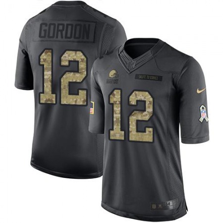 Browns #12 Josh Gordon Black Youth Stitched NFL Limited 2016 Salute to Service Jersey