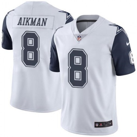 Cowboys #8 Troy Aikman White Youth Stitched NFL Limited Rush Jersey
