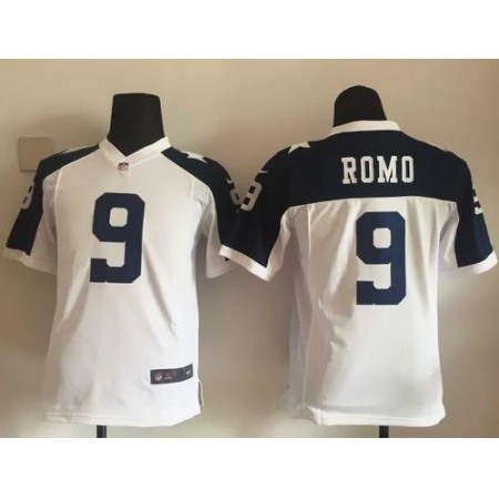 Cowboys #9 Tony Romo White Thanksgiving Youth Throwback Stitched NFL Elite Jersey