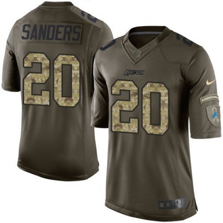 Lions #20 Barry Sanders Green Youth Stitched NFL Limited Salute to Service Jersey
