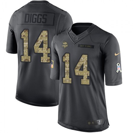 Vikings #14 Stefon Diggs Black Youth Stitched NFL Limited 2016 Salute To Service Jersey