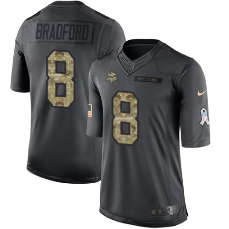 Vikings #8 Sam Bradford Black Youth Stitched NFL Limited 2016 Salute To Service Jersey