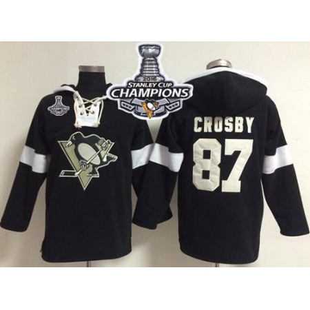 Penguins #87 Sidney Crosby Black 2016 Stanley Cup Champions NHL Pullover Hoodie