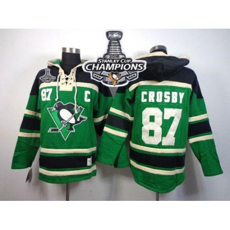 Penguins #87 Sidney Crosby Green St. Patrick's Day McNary Lace Hoodie 2016 Stanley Cup Champions Stitched NHL Jersey