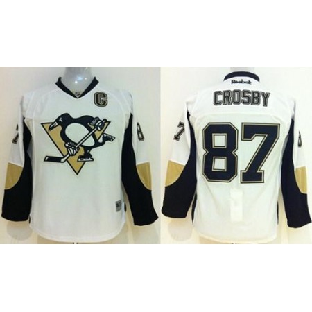 Penguins #87 Sidney Crosby White Stitched Youth NHL Jersey