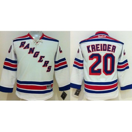 Rangers #20 Chris Kreider White Stitched Youth NHL Jersey